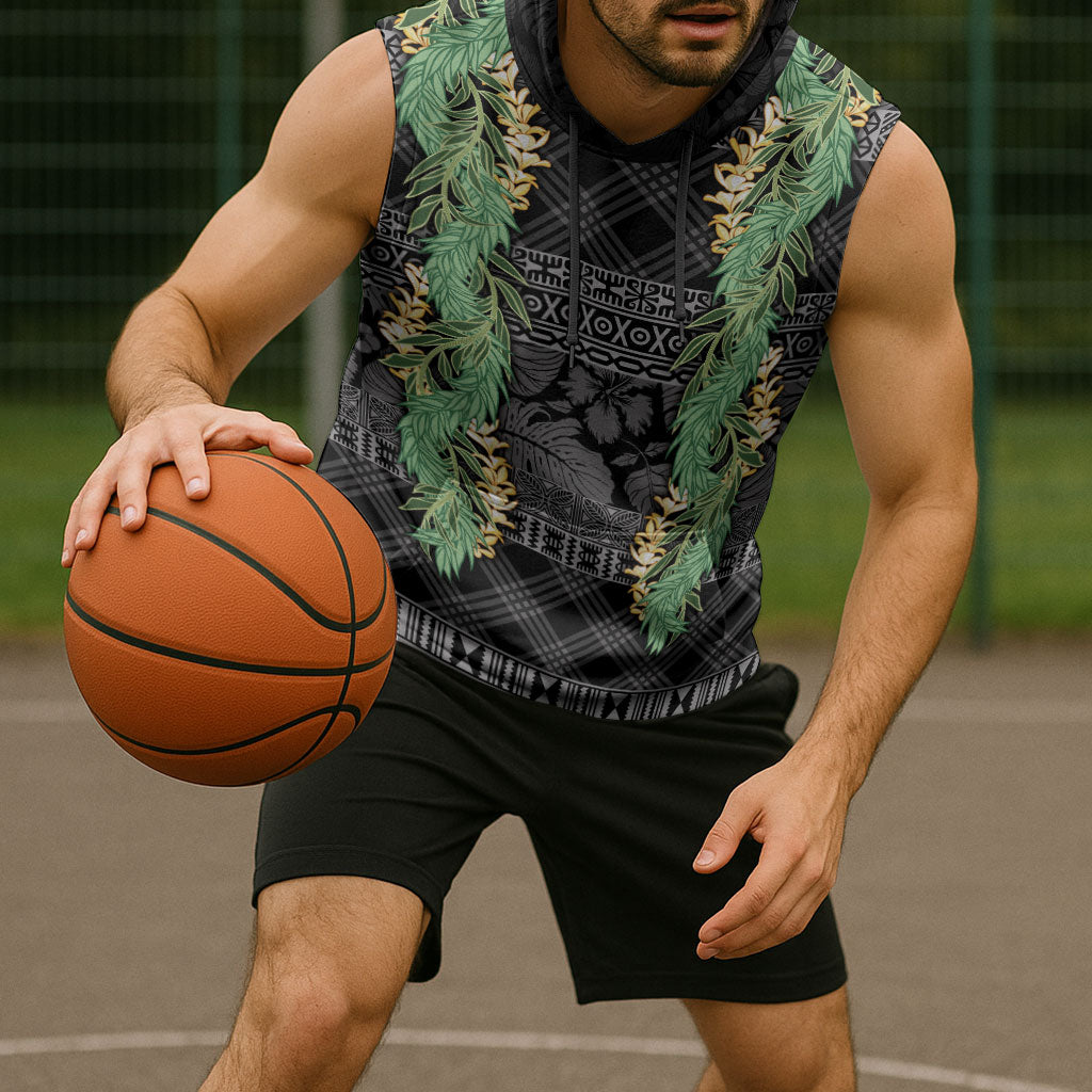 Hawai'i Paniolo Maile Twisted Lei Sleeveless Hoodie Obsidian Black LT7 - Polynesian Pride