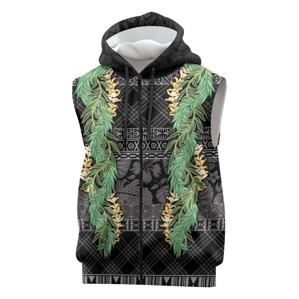Hawai'i Paniolo Maile Twisted Lei Sleeveless Zip Hoodie Obsidian Black LT7 Black - Polynesian Pride