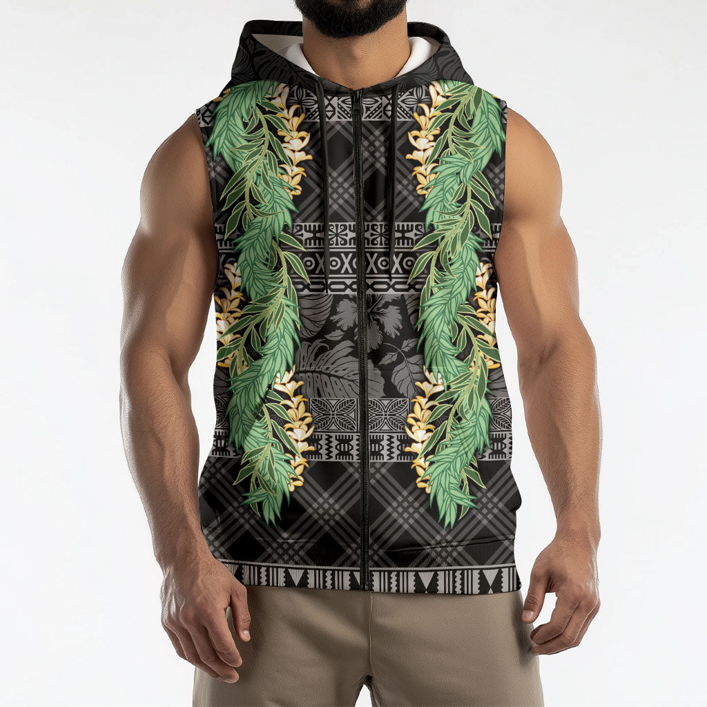 Hawai'i Paniolo Maile Twisted Lei Sleeveless Zip Hoodie Obsidian Black LT7 - Polynesian Pride