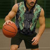 Hawai'i Paniolo Maile Twisted Lei Sleeveless Zip Hoodie Obsidian Black LT7 - Polynesian Pride