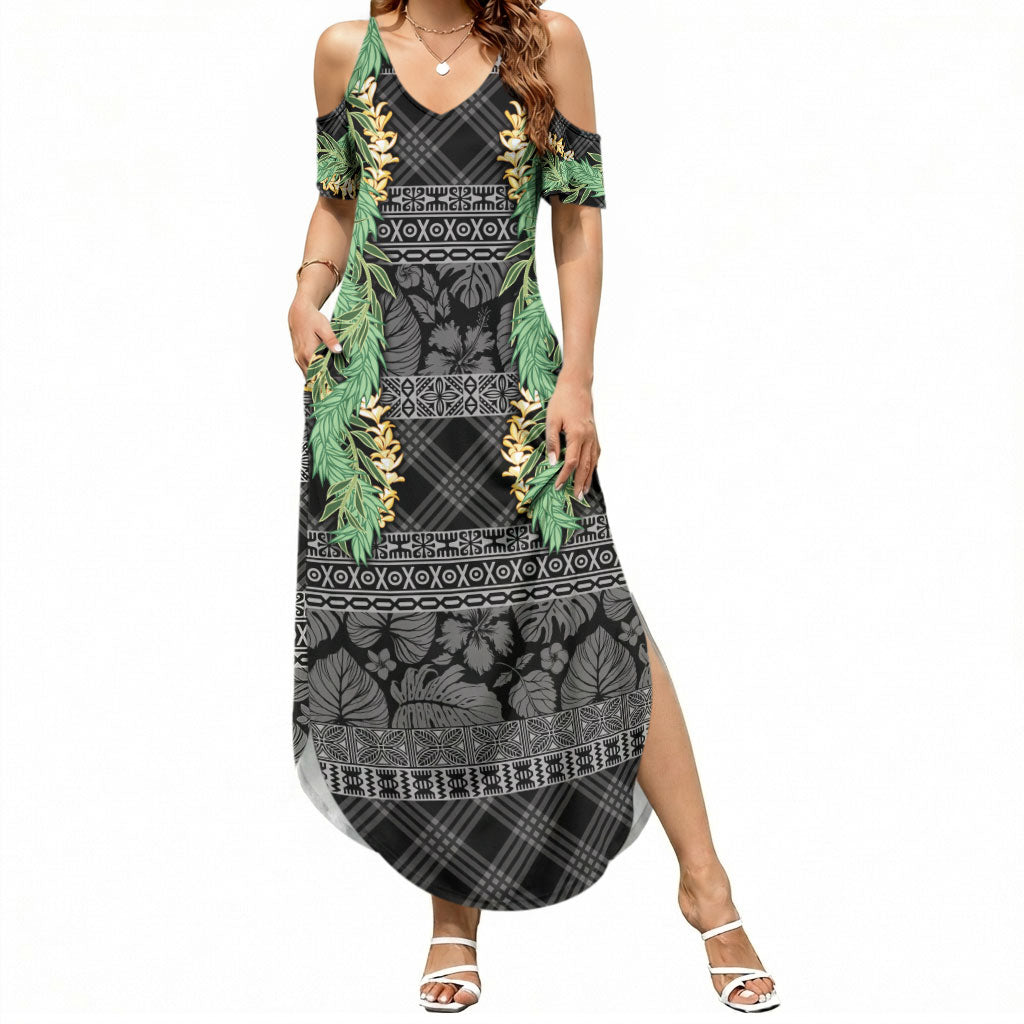 Hawai'i Paniolo Maile Twisted Lei Summer Maxi Dress Obsidian Black LT7 Women Black - Polynesian Pride
