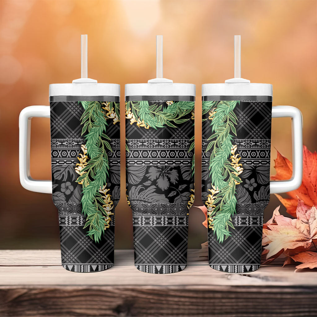 Hawai'i Paniolo Maile Twisted Lei Tumbler With Handle Obsidian Black LT7 - Polynesian Pride