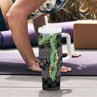 Hawai'i Paniolo Maile Twisted Lei Tumbler With Handle Obsidian Black LT7 - Polynesian Pride