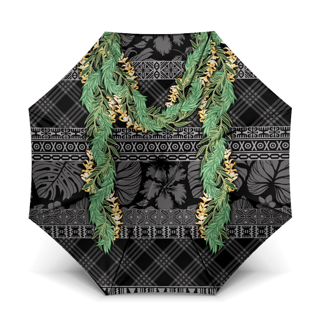 Hawai'i Paniolo Maile Twisted Lei Umbrella Obsidian Black LT7 One Size Folded 11.42 inch Opened Diameter 37.4 inch Black - Polynesian Pride
