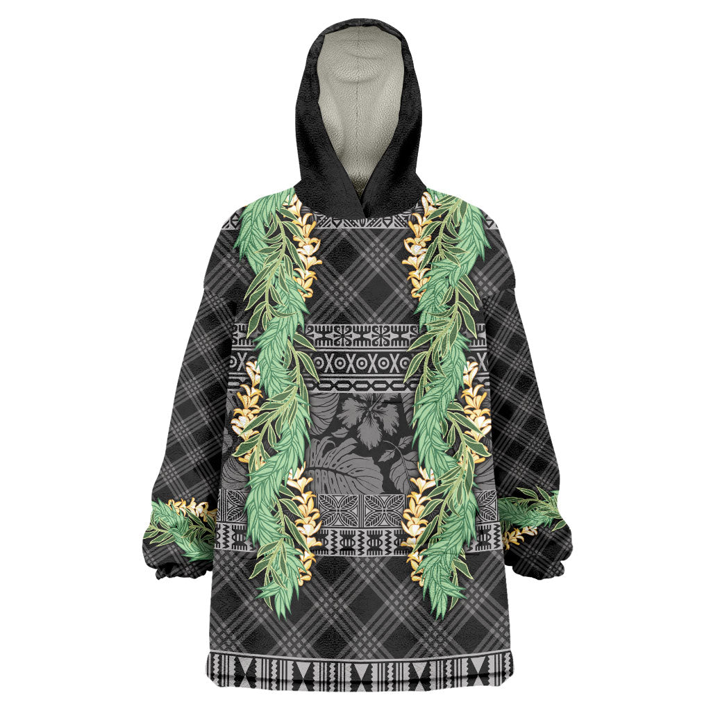 Hawai'i Paniolo Maile Twisted Lei Wearable Blanket Hoodie Obsidian Black LT7 One Size Black - Polynesian Pride