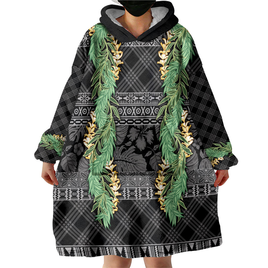 Hawai'i Paniolo Maile Twisted Lei Wearable Blanket Hoodie Obsidian Black LT7 - Polynesian Pride