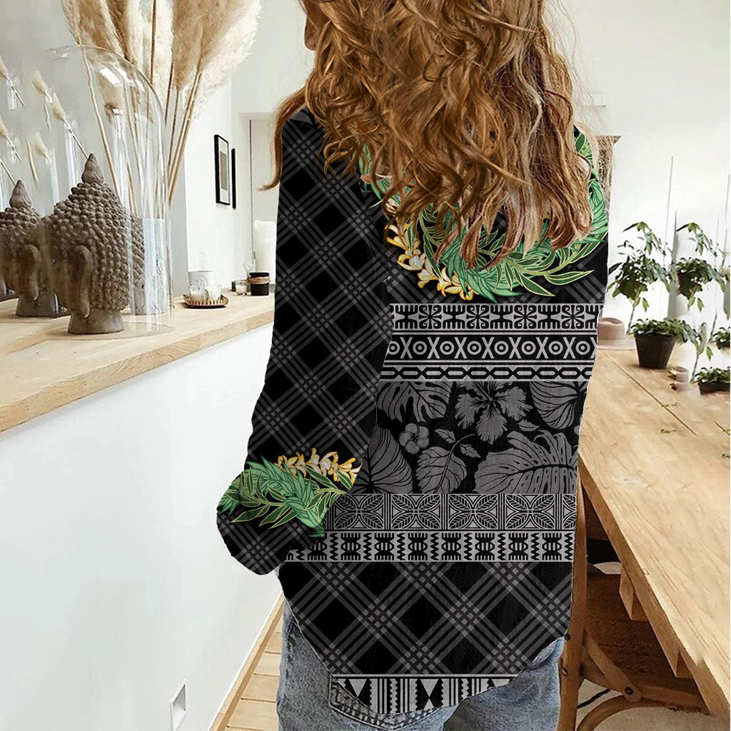 Hawai'i Paniolo Maile Twisted Lei Women Casual Shirt Obsidian Black LT7 - Polynesian Pride