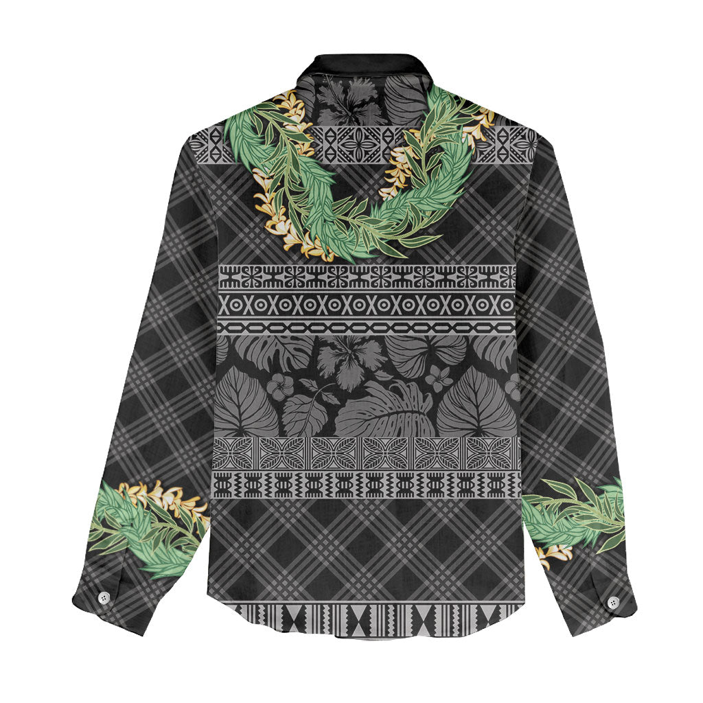 Hawai'i Paniolo Maile Twisted Lei Women Casual Shirt Obsidian Black LT7 - Polynesian Pride
