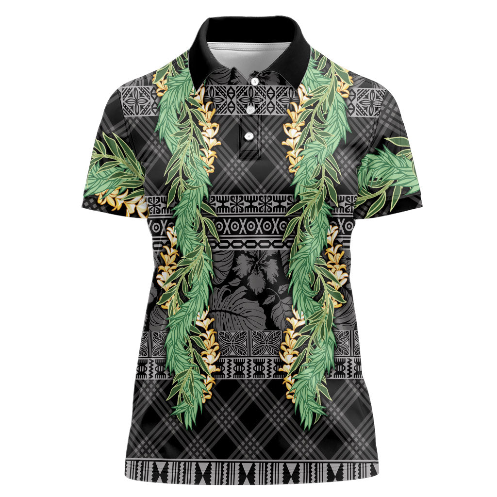 Hawai'i Paniolo Maile Twisted Lei Women Polo Shirt Obsidian Black LT7 Female Black - Polynesian Pride