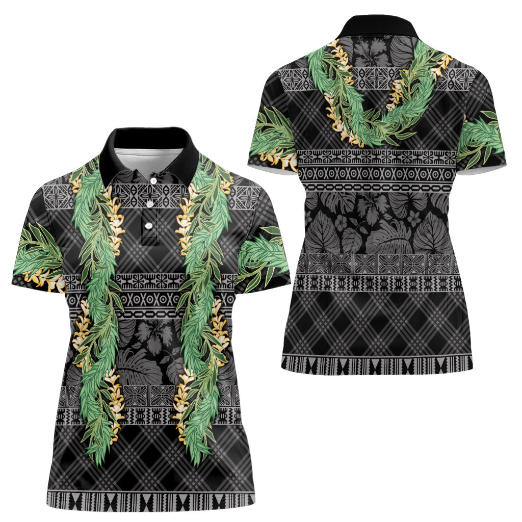 Hawai'i Paniolo Maile Twisted Lei Women Polo Shirt Obsidian Black LT7 - Polynesian Pride