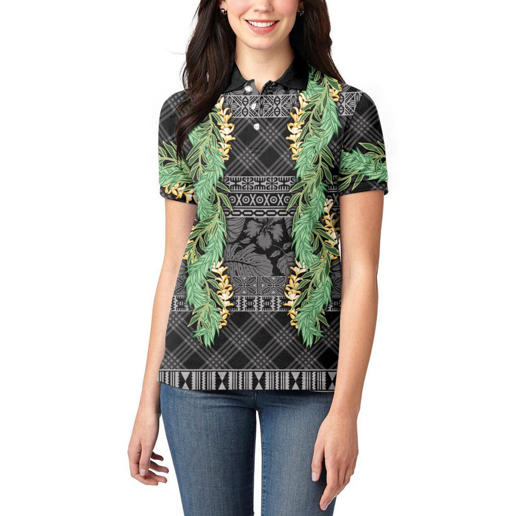 Hawai'i Paniolo Maile Twisted Lei Women Polo Shirt Obsidian Black LT7 - Polynesian Pride