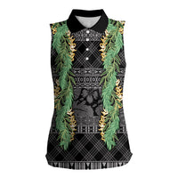 Hawai'i Paniolo Maile Twisted Lei Women Sleeveless Polo Shirt Obsidian Black LT7 Female Black - Polynesian Pride