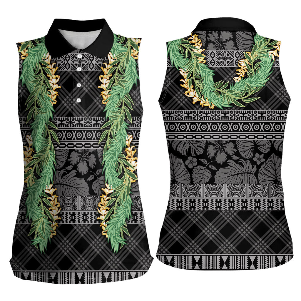 Hawai'i Paniolo Maile Twisted Lei Women Sleeveless Polo Shirt Obsidian Black LT7 - Polynesian Pride