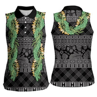 Hawai'i Paniolo Maile Twisted Lei Women Sleeveless Polo Shirt Obsidian Black LT7 - Polynesian Pride