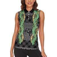 Hawai'i Paniolo Maile Twisted Lei Women Sleeveless Polo Shirt Obsidian Black LT7 - Polynesian Pride