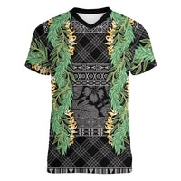 Hawai'i Paniolo Maile Twisted Lei Women V-Neck T-Shirt Obsidian Black LT7 Female Black - Polynesian Pride