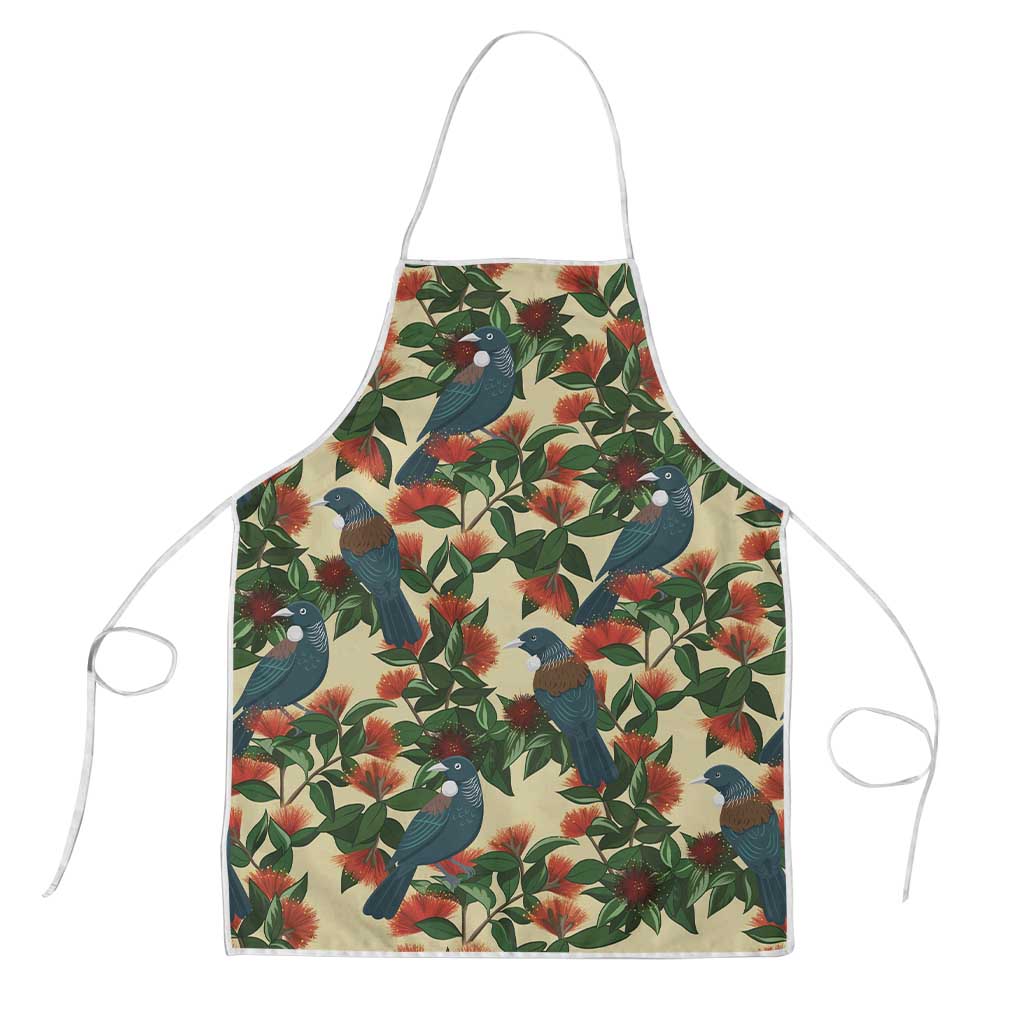New Zealand Christmas Apron Romantic Tui Birds on Pohutukawa - Ivory - Polynesian Pride