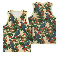 New Zealand Christmas Basketball Jersey Romantic Tui Birds on Pohutukawa - Ivory - Polynesian Pride