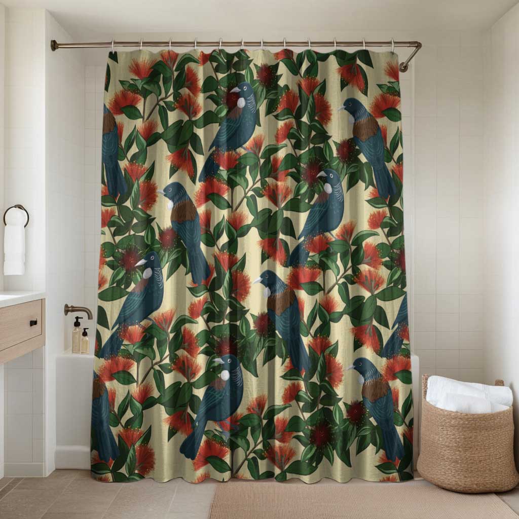 New Zealand Christmas Bathroom Set Romantic Tui Birds on Pohutukawa - Ivory - Polynesian Pride