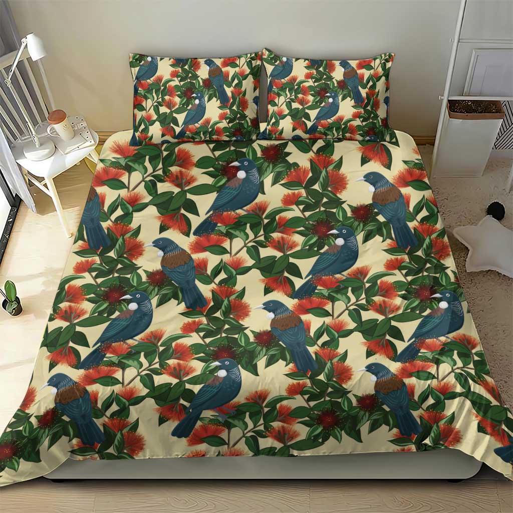 New Zealand Christmas Bedding Set Romantic Tui Birds on Pohutukawa - Ivory - Polynesian Pride