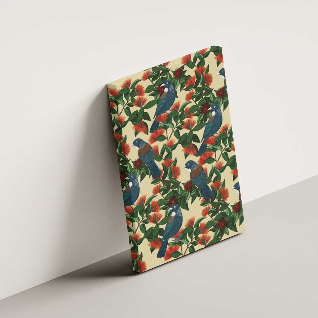 New Zealand Christmas Canvas Wall Art Romantic Tui Birds on Pohutukawa - Ivory - Polynesian Pride