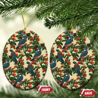 New Zealand Christmas Ceramic Ornament Romantic Tui Birds on Pohutukawa - Ivory - Polynesian Pride