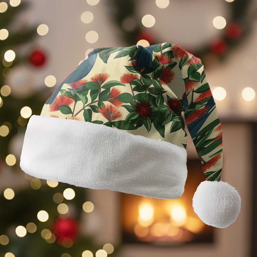 New Zealand Christmas Santa Hat Romantic Tui Birds on Pohutukawa - Ivory - Polynesian Pride