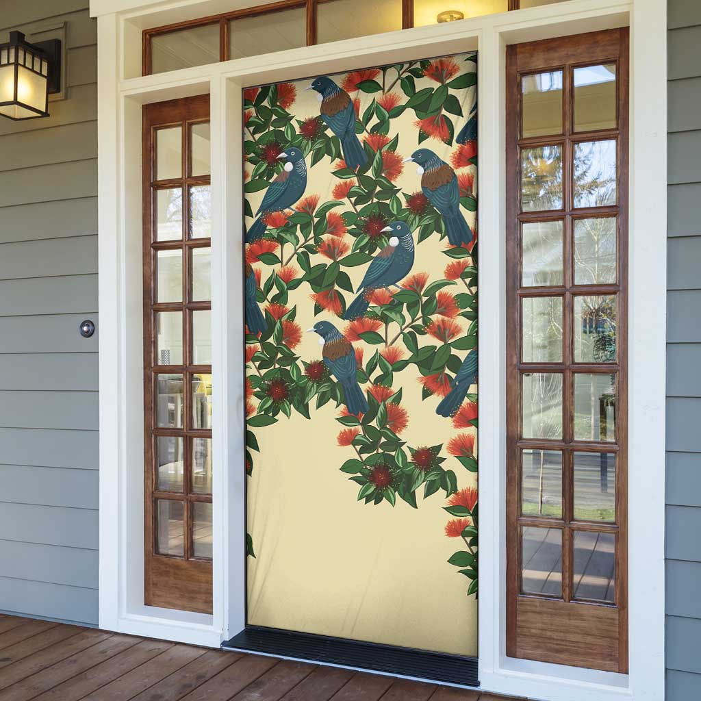 New Zealand Christmas Door Cover Romantic Tui Birds on Pohutukawa - Ivory - Polynesian Pride
