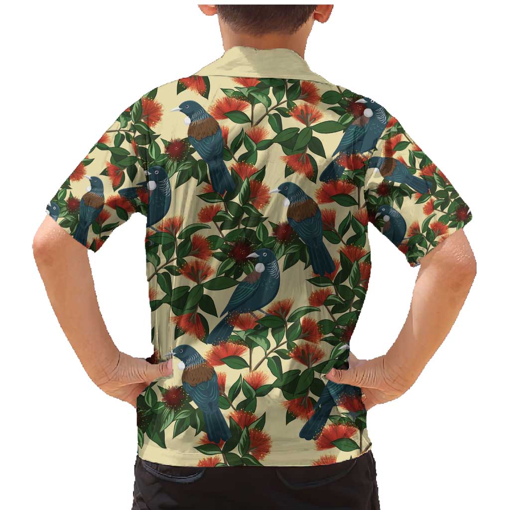 New Zealand Christmas Family Matching Mermaid Dress and Hawaiian Shirt Romantic Tui Birds on Pohutukawa - Ivory - Polynesian Pride