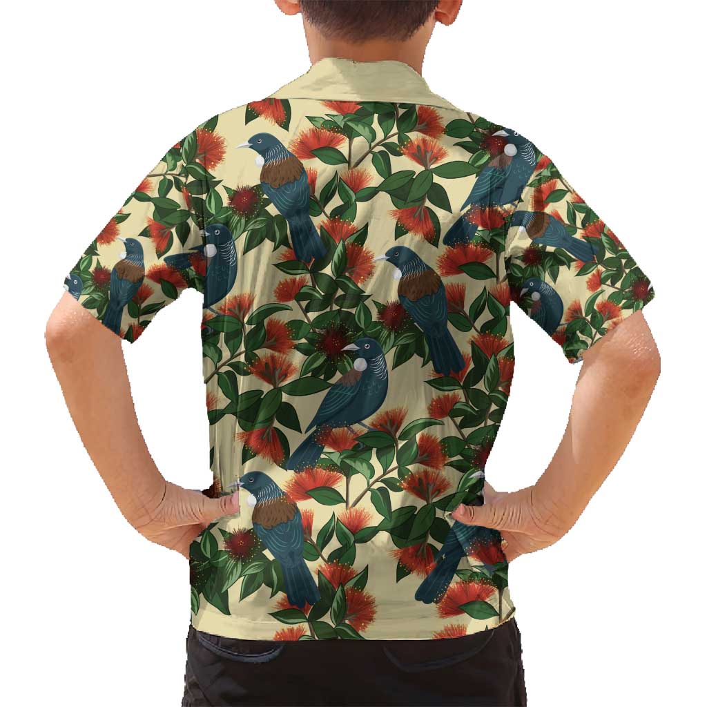 New Zealand Christmas Family Matching Puletasi and Hawaiian Shirt Romantic Tui Birds on Pohutukawa - Ivory - Polynesian Pride