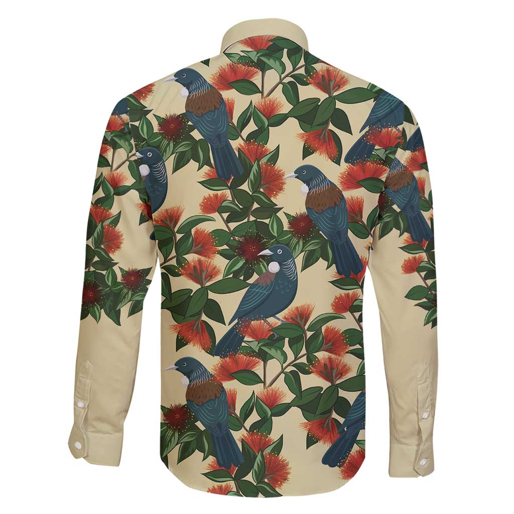 New Zealand Christmas Family Matching Short Sleeve Bodycon Dress and Hawaiian Shirt Romantic Tui Birds on Pohutukawa - Ivory - Polynesian Pride