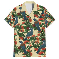 New Zealand Christmas Family Matching Summer Maxi Dress and Hawaiian Shirt Romantic Tui Birds on Pohutukawa - Ivory - Polynesian Pride