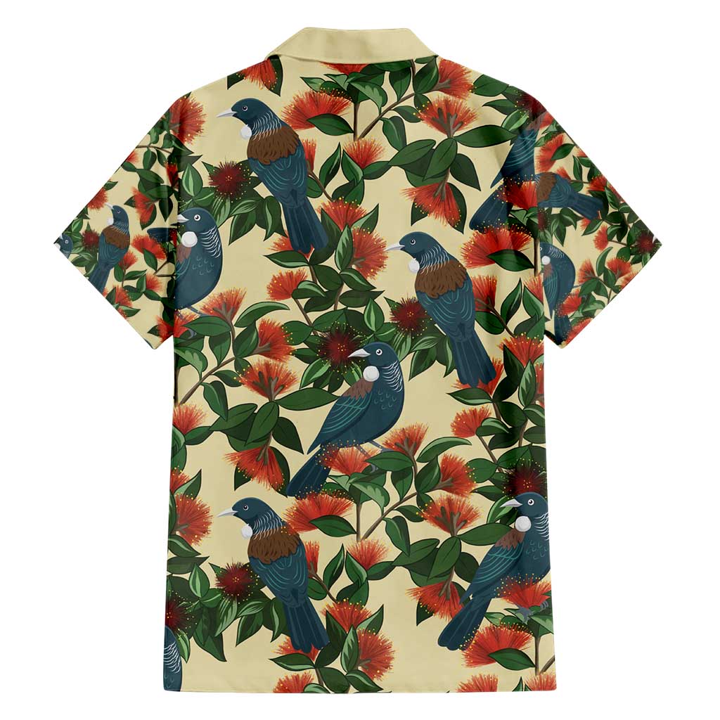 New Zealand Christmas Hawaiian Shirt Romantic Tui Birds on Pohutukawa - Ivory - Polynesian Pride