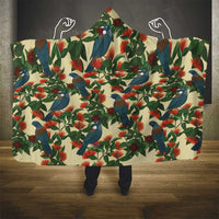 New Zealand Christmas Hooded Blanket Romantic Tui Birds on Pohutukawa - Ivory - Polynesian Pride