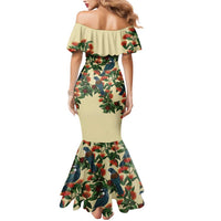 New Zealand Christmas Mermaid Dress Romantic Tui Birds on Pohutukawa - Ivory - Polynesian Pride