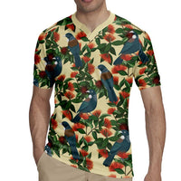 New Zealand Christmas Rugby Jersey Romantic Tui Birds on Pohutukawa - Ivory - Polynesian Pride