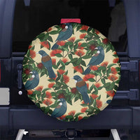 New Zealand Christmas Spare Tire Cover Romantic Tui Birds on Pohutukawa - Ivory - Polynesian Pride