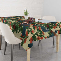 New Zealand Christmas Tablecloth Romantic Tui Birds on Pohutukawa - Ivory - Polynesian Pride