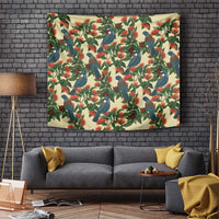 New Zealand Christmas Tapestry Romantic Tui Birds on Pohutukawa - Ivory - Polynesian Pride