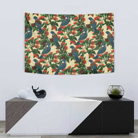 New Zealand Christmas Tapestry Romantic Tui Birds on Pohutukawa - Ivory - Polynesian Pride