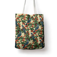 New Zealand Christmas Tote Bag Romantic Tui Birds on Pohutukawa - Ivory - Polynesian Pride