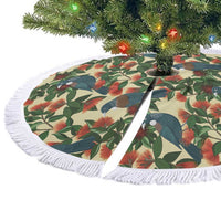 New Zealand Christmas Tree Skirt Romantic Tui Birds on Pohutukawa - Ivory - Polynesian Pride