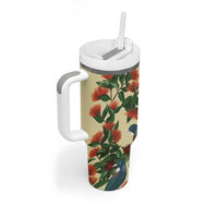 New Zealand Christmas Tumbler With Handle Romantic Tui Birds on Pohutukawa - Ivory - Polynesian Pride