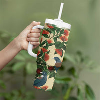New Zealand Christmas Tumbler With Handle Romantic Tui Birds on Pohutukawa - Ivory - Polynesian Pride