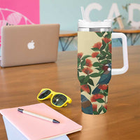 New Zealand Christmas Tumbler With Handle Romantic Tui Birds on Pohutukawa - Ivory - Polynesian Pride