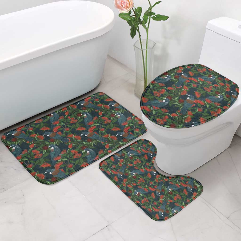 New Zealand Christmas Bathroom Set Romantic Tui Birds on Pohutukawa - Cobalt - Polynesian Pride
