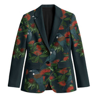 New Zealand Christmas Blazer Romantic Tui Birds on Pohutukawa - Cobalt - Polynesian Pride