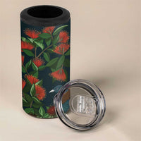 New Zealand Christmas 4 in 1 Can Cooler Tumbler Romantic Tui Birds on Pohutukawa - Cobalt - Polynesian Pride
