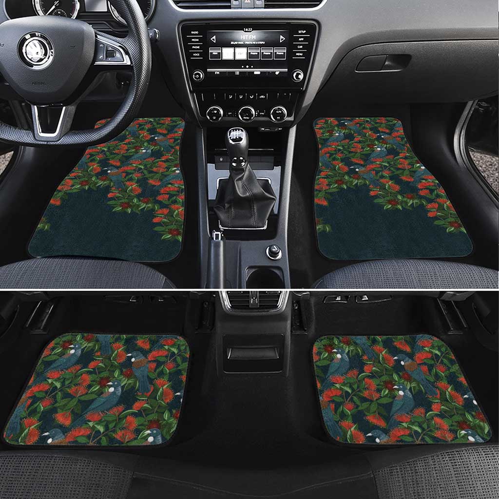 New Zealand Christmas Car Mats Romantic Tui Birds on Pohutukawa - Cobalt - Polynesian Pride