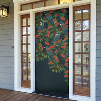 New Zealand Christmas Door Cover Romantic Tui Birds on Pohutukawa - Cobalt - Polynesian Pride